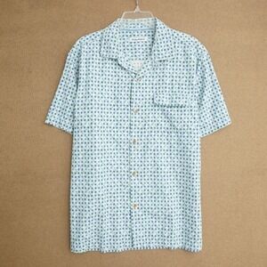 Tommy Bahama Silk Button Up Hawaiian Shirt Mens Large Geometric Blue